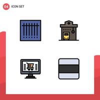 4 User Interface Filledline Flat Color Pack of modern Signs and Symbols of barcode computer bus station shopping Editable Vector Design Elements