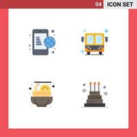 Pack of 4 Modern Flat Icons Signs and Symbols for Web Print Media such as business spaghetti internet public transport celebration Editable Vector Design Elements