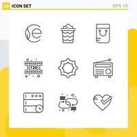 Modern Set of 9 Outlines and symbols such as fm tether bag baby reel Editable Vector Design Elements