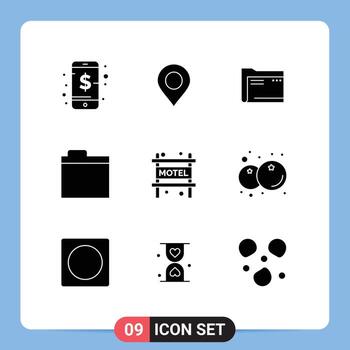 Mobile Interface Solid Glyph Set of 9 Pictograms of storage files folder storage empty Editable Vector Design Elements