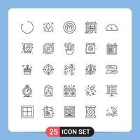 Universal Icon Symbols Group of 25 Modern Lines of book performance science gauge sign Editable Vector Design Elements