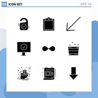 Mobile Interface Solid Glyph Set of 9 Pictograms of currency crypto down blockchain protection Editable Vector Design Elements