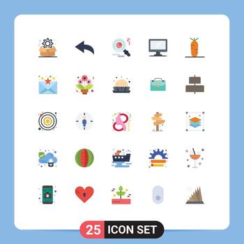 Editable Vector Line Pack of 25 Simple Flat Colors of vegetables carrot faind pc device Editable Vector Design Elements