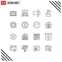 Pack of 16 Modern Outlines Signs and Symbols for Web Print Media such as info microchip cursor cpu flask Editable Vector Design Elements