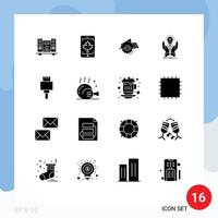 User Interface Pack of 16 Basic Solid Glyphs of hands creative saw ideas repair Editable Vector Design Elements