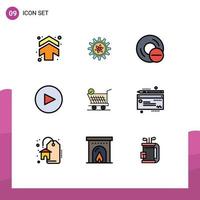 Pictogram Set of 9 Simple Filledline Flat Colors of shopping trolly computers play hardware Editable Vector Design Elements