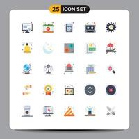Pack of 25 Modern Flat Colors Signs and Symbols for Web Print Media such as gear tape calculation cassette audio Editable Vector Design Elements
