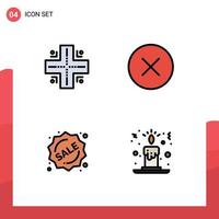 Filledline Flat Color Pack of 4 Universal Symbols of map sale error multimedia candle Editable Vector Design Elements