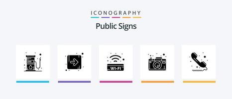 Public Signs Glyph 5 Icon Pack Including public. call. sign. photography. photo. Creative Icons Design vector