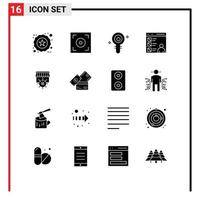 Mobile Interface Solid Glyph Set of 16 Pictograms of shop develop biology coding app Editable Vector Design Elements