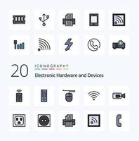 20 Devices Line Filled Color icon Pack like connection phone connection ipad printer vector