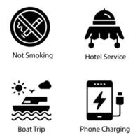 paquete de iconos de vector de glifo de accesorios de turismo