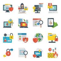 paquete de iconos planos de seguridad de internet vector