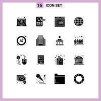 Set of 16 Vector Solid Glyphs on Grid for address grade internet exam internet Editable Vector Design Elements