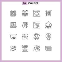 Pack of 16 creative Outlines of favorite computer communication laptop diary Editable Vector Design Elements