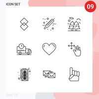 Set of 9 Vector Outlines on Grid for heart rush forest logistics park Editable Vector Design Elements