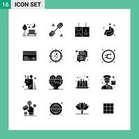 Set of 16 Modern UI Icons Symbols Signs for payments credit card light card wheel Editable Vector Design Elements