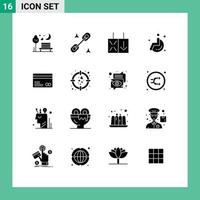 Set of 16 Modern UI Icons Symbols Signs for payments credit card light card wheel Editable Vector Design Elements