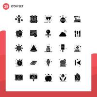 Mobile Interface Solid Glyph Set of 25 Pictograms of arm atoumated christmas holidays globe Editable Vector Design Elements