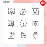 Group of 9 Outlines Signs and Symbols for earth octagon celebration error book Editable Vector Design Elements