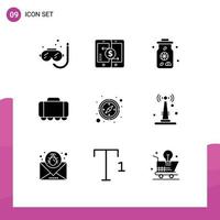 9 iconos creativos signos y símbolos modernos de gps brújula teléfono inteligente vehículo ferrocarril elementos de diseño vectorial editables vector