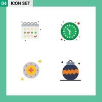 Set of 4 Vector Flat Icons on Grid for gym shine clock wall watch star Editable Vector Design Elements