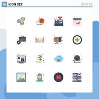 Mobile Interface Flat Color Set of 16 Pictograms of briefcase graph focus business shopping Editable Pack of Creative Vector Design Elements