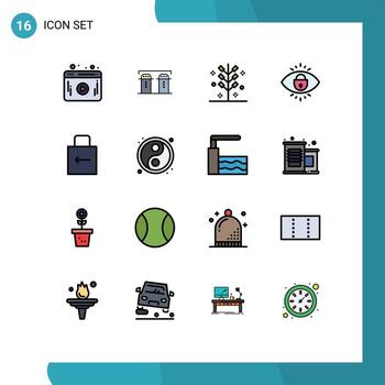 Mobile Interface Flat Color Filled Line Set of 16 Pictograms of key lock cracker security eye Editable Creative Vector Design Elements
