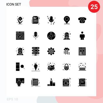 Universal Icon Symbols Group of 25 Modern Solid Glyphs of call pin audio pointer location Editable Vector Design Elements