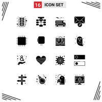 Group of 16 Solid Glyphs Signs and Symbols for computers write data message transportation Editable Vector Design Elements