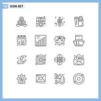 Universal Icon Symbols Group of 16 Modern Outlines of shaker drink setting bottle calculator Editable Vector Design Elements