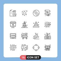 16 User Interface Outline Pack of modern Signs and Symbols of e online cd shop degree Editable Vector Design Elements