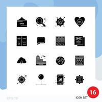 Group of 16 Modern Solid Glyphs Set for mini calculator cell like favorite Editable Vector Design Elements