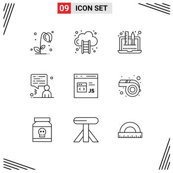 conjunto de pictogramas de 9 esquemas simples de desarrollo de código creatividad hombre de negocios elementos de diseño vectorial editables vector