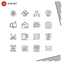 Universal Icon Symbols Group of 16 Modern Outlines of tshirt sport network shirt friends Editable Vector Design Elements