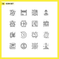 16 Universal Outlines Set for Web and Mobile Applications labor constructor business construction worker Editable Vector Design Elements