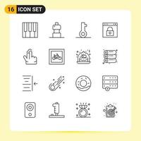 Group of 16 Modern Outlines Set for hand double password password lock Editable Vector Design Elements