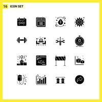 Mobile Interface Solid Glyph Set of 16 Pictograms of project goal project web funding leaf Editable Vector Design Elements