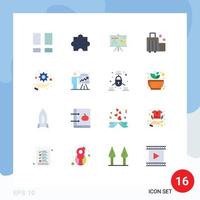 User Interface Pack of 16 Basic Flat Colors of support management board luggage beach Editable Pack of Creative Vector Design Elements