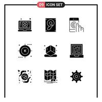 9 Creative Icons Modern Signs and Symbols of cube optimization contact media engine Editable Vector Design Elements