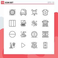 Group of 16 Outlines Signs and Symbols for computer grid broom design cube Editable Vector Design Elements