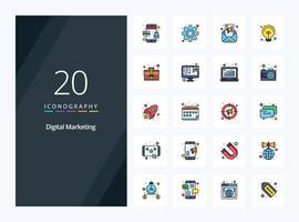 20 Digital Marketing line Filled icon for presentation vector