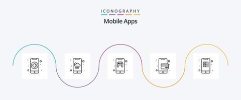 paquete de iconos de la línea 5 de aplicaciones móviles que incluye . teléfono. entretenimiento. móvil. Tarjeta de cajero automático vector