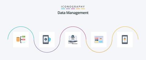Data Management Flat 5 Icon Pack Including id. profile. setting. account. monitor vector
