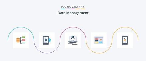 paquete de iconos flat 5 de administración de datos que incluye id. perfil. ajuste. cuenta. monitor vector