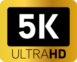 Golden video quality or resolution icons in 5k. Video screen technology. png