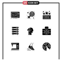 User Interface Pack of 9 Basic Solid Glyphs of web server cancer day data storage play Editable Vector Design Elements