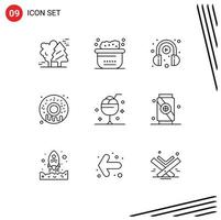 Universal Icon Symbols Group of 9 Modern Outlines of dessert donut clean sweet play Editable Vector Design Elements