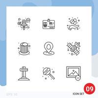 Set of 9 Commercial Outlines pack for map location capsule cap hat Editable Vector Design Elements