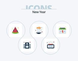 paquete de iconos planos de año nuevo 5 diseño de iconos. Año nuevo. calendario. comida. té. café caliente vector